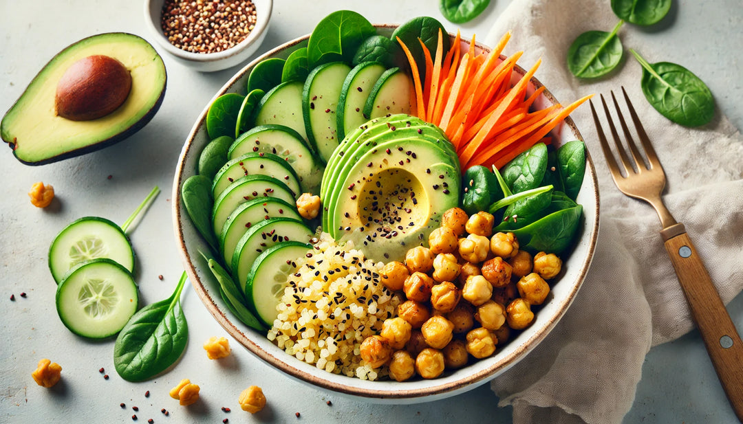 Vegane Kichererbsen-Bowl mit Quinoa und Avocado